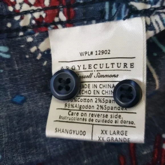 ARGYLECULTURE Russell Simmons Mens Size XXL Button shirt Fireworks July 4 - Picture 5 of 6